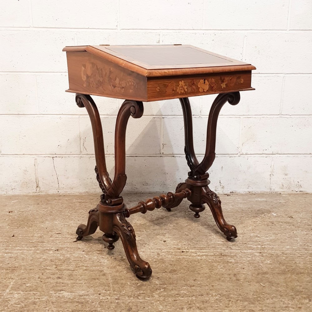 antique victorian walnut and mahogany marquetry writing slope desk c1880