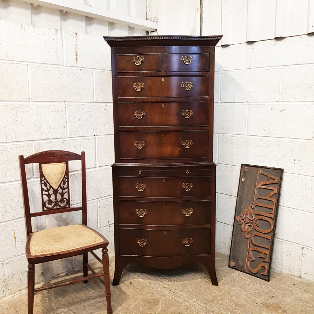 antique mahogany serpentine front dwarf chest on chest of drawers c1920