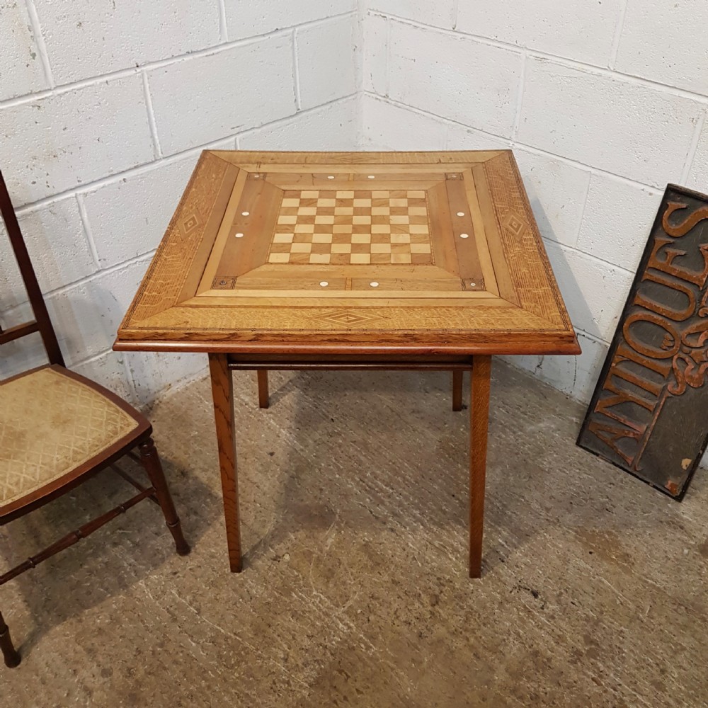 antique arts crafts inlaid games table c1900