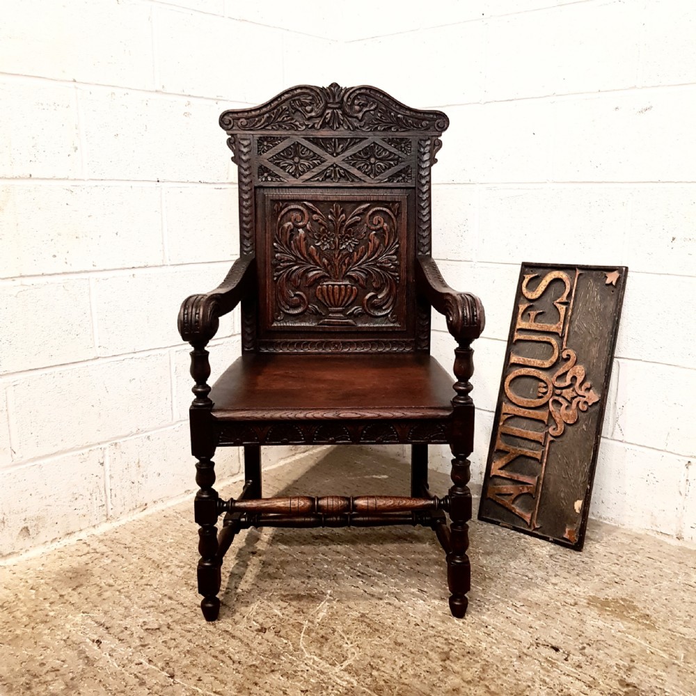 antique early victorian carved oak wainscot chair c1850