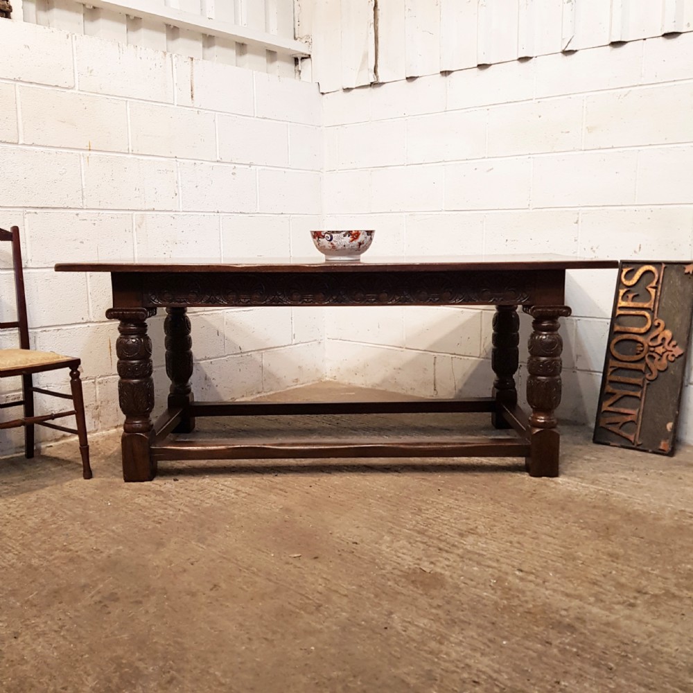antique carved oak refectory dining table c1920