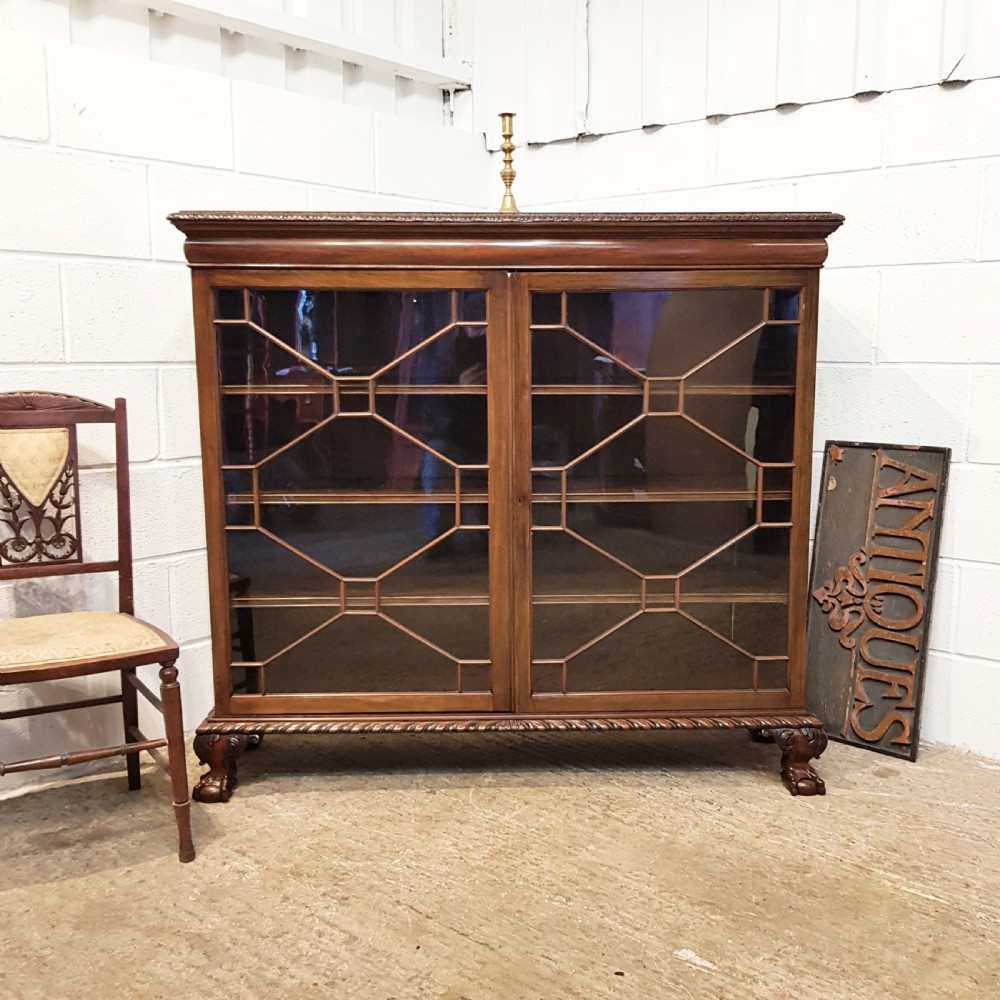 antique edwardian chippendale mahogany astragal glazed bookcase c1900