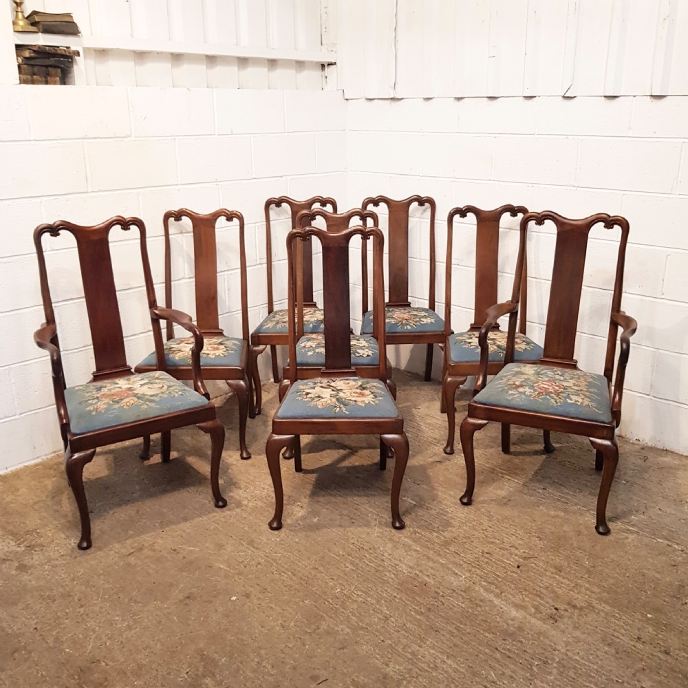 antique edwardian set of eight walnut queen anne dining chairs c1900