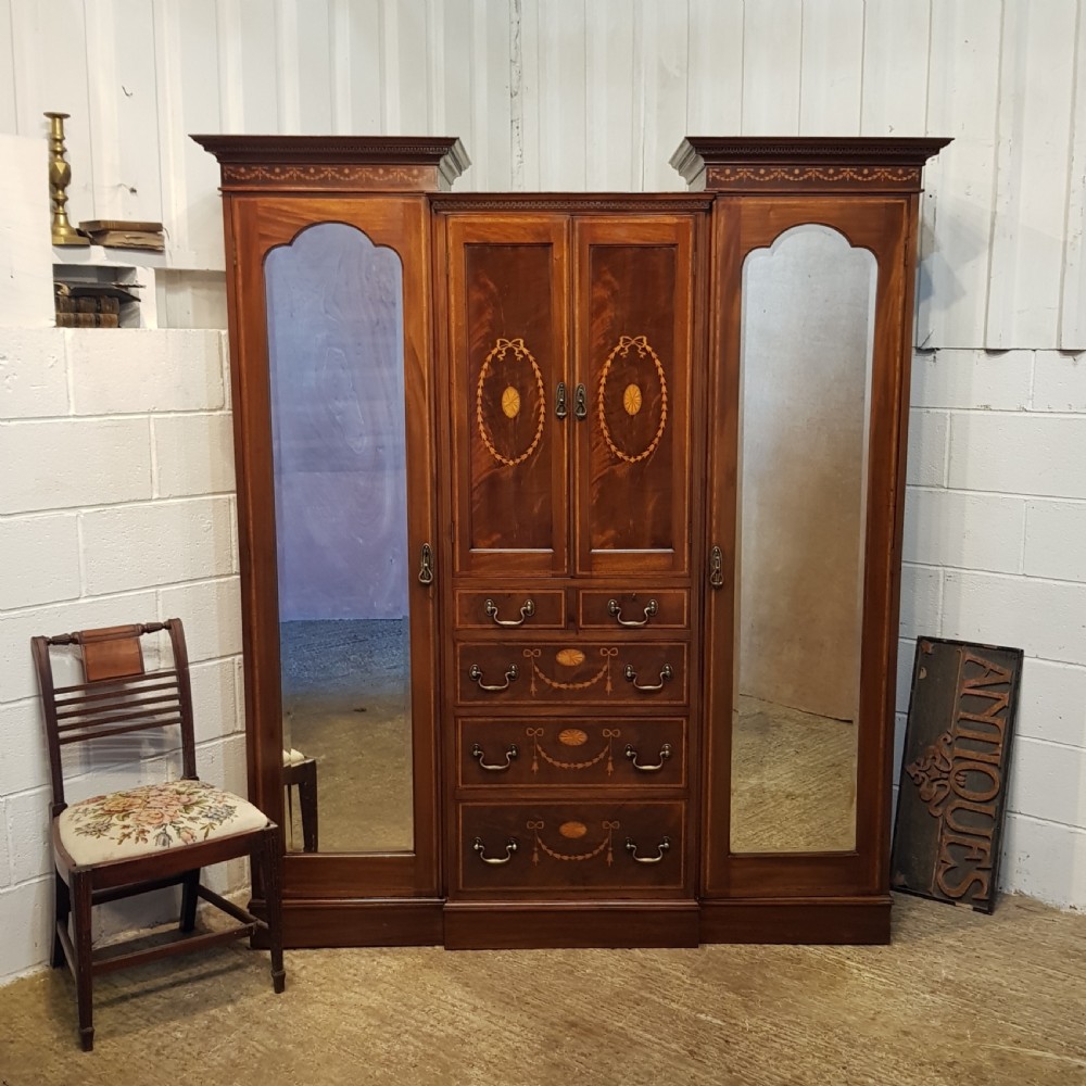 antique edwardian inlaid mahogany sentry box wardrobe c1900