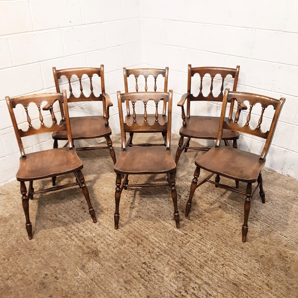 set six antique victorian oak elm country chairs c1880
