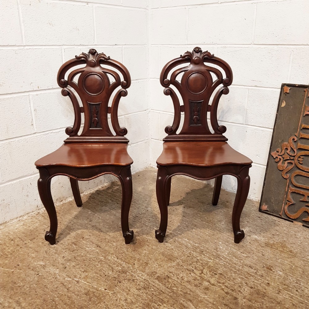 antique pair victorian mahogany shield back hall chairs c1880