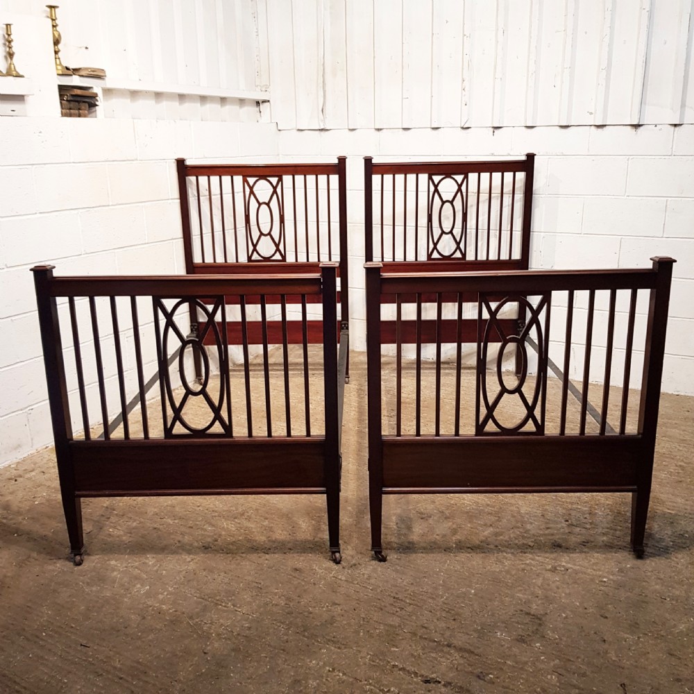 antique pair edwardian mahogany single beds c1900