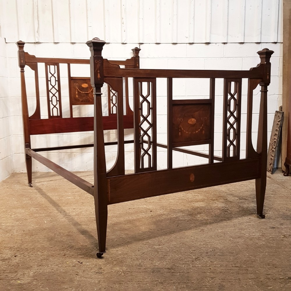 antique edwardian inlaid mahogany double bed c1900