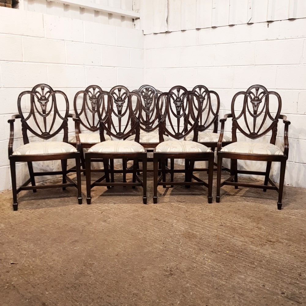 antique set eight edwardian hepplewhite mahogany dining chairs c1900