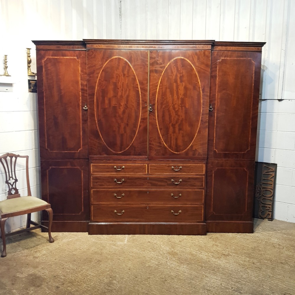 antique regency mahogany breakfront truple wardrobe compactum c1820