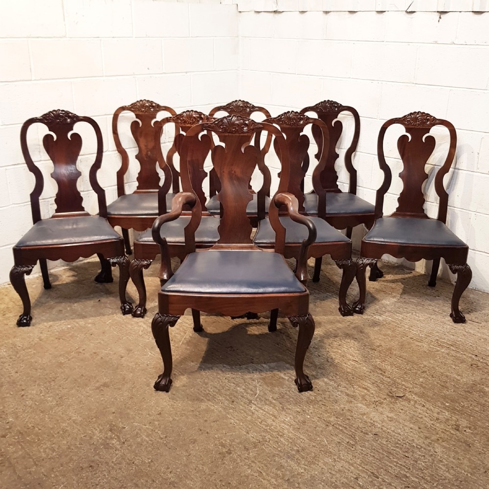 antique set eight late victorian mahogany queen anne waring gillows dining chairs c1890