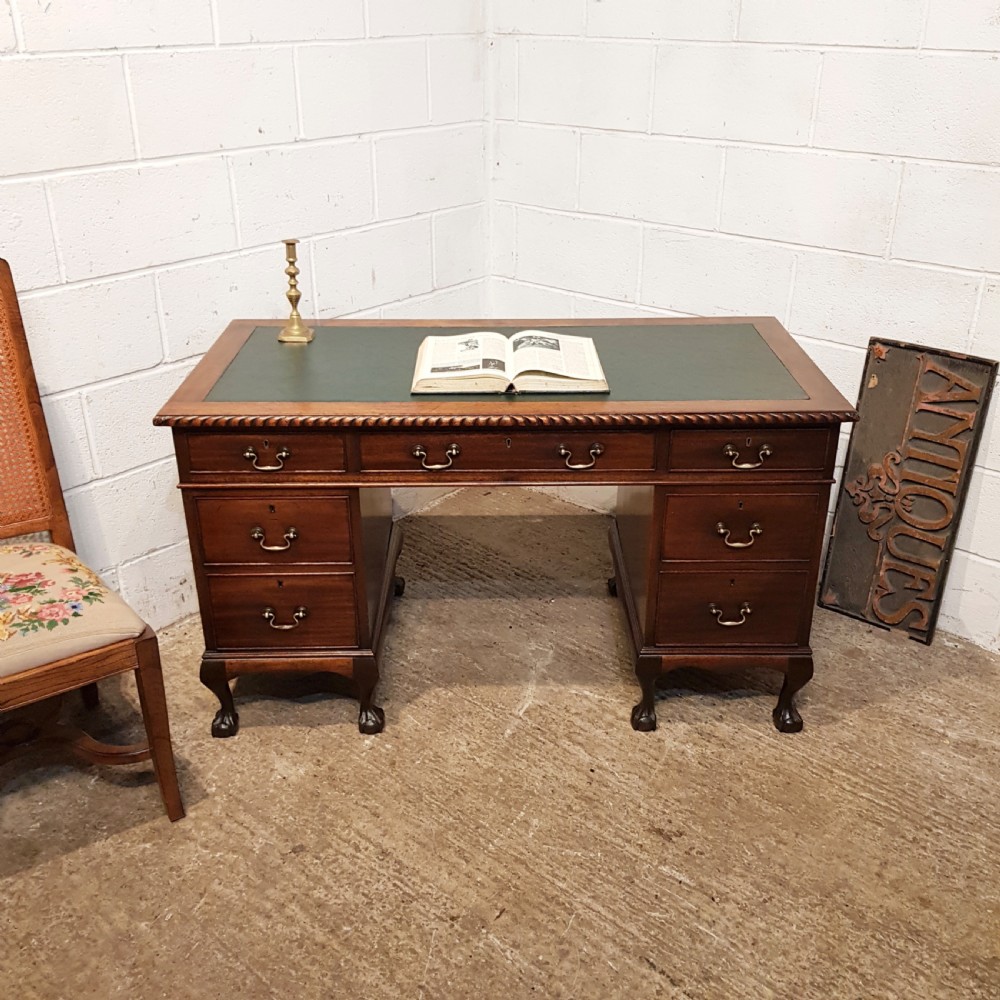 antique edwardian mahogany twin pedestal leather topped desk c1900