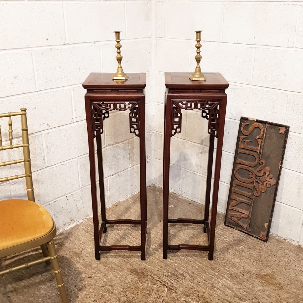 antique pair early 20th century chinese rosewood stands c1920