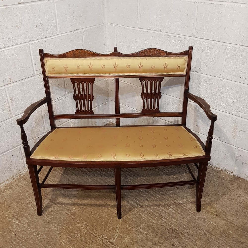 an antique edwardian mahogany inlaid salon sofa c1900
