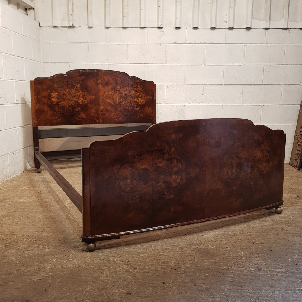 an antique art deco burr walnut double bedstead c1920
