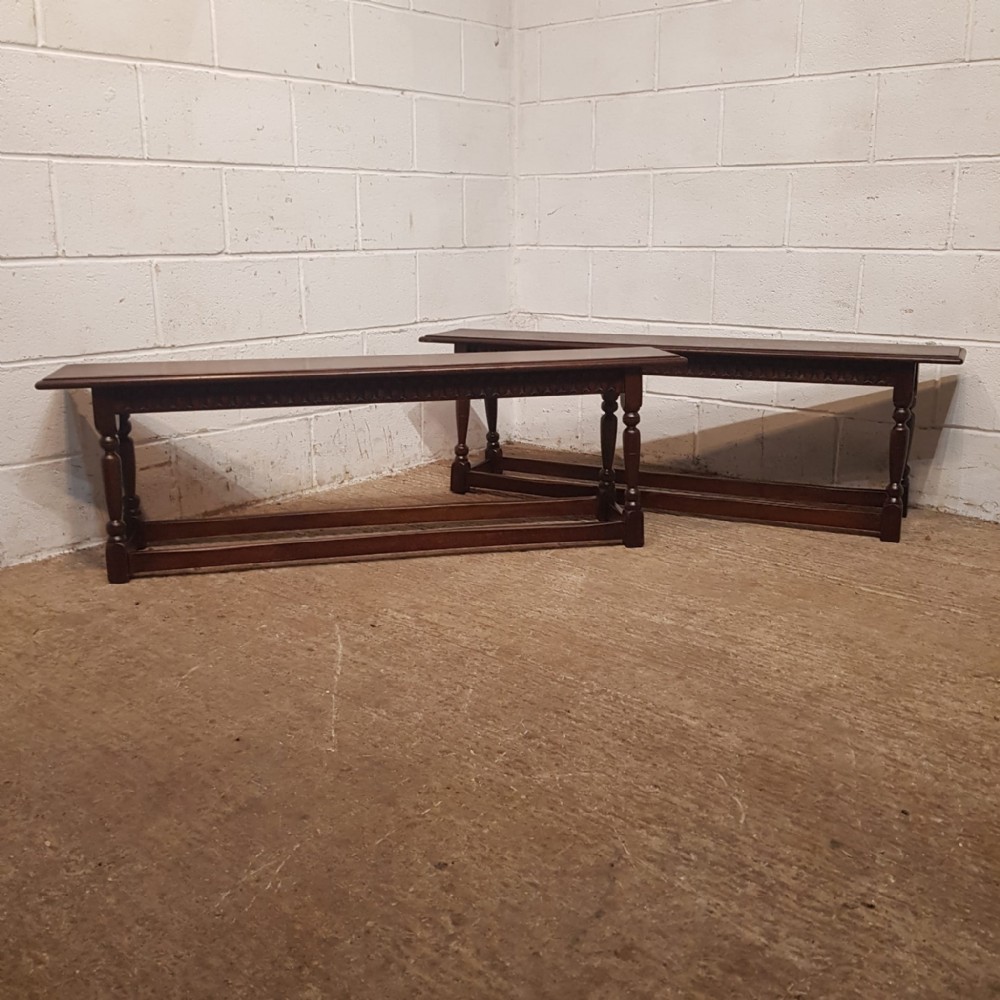 a pair of antique oak benches c1920