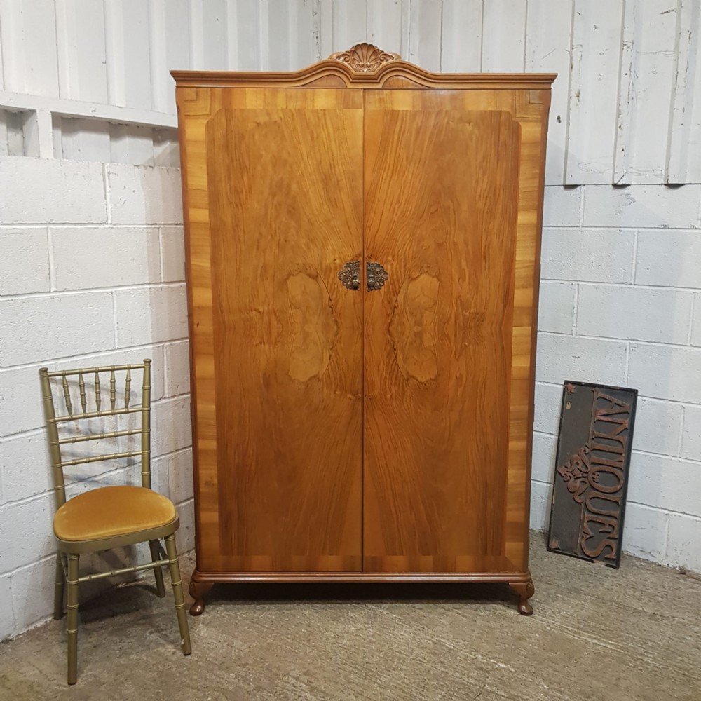 A BURR WALNUT DOUBLE WARDROBE C1920 a burr walnut double wardrobe c1920