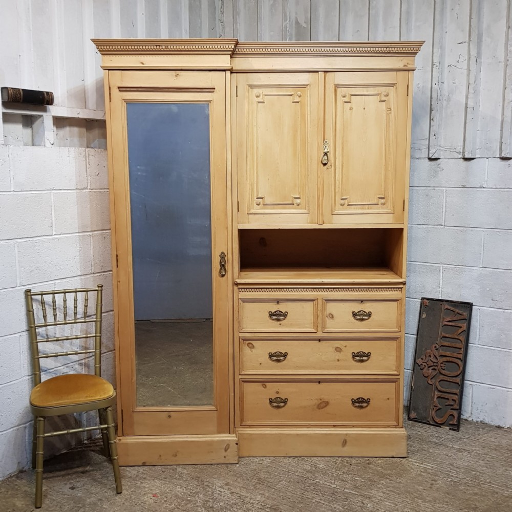 a late victorian pine combination wardrobe c1890