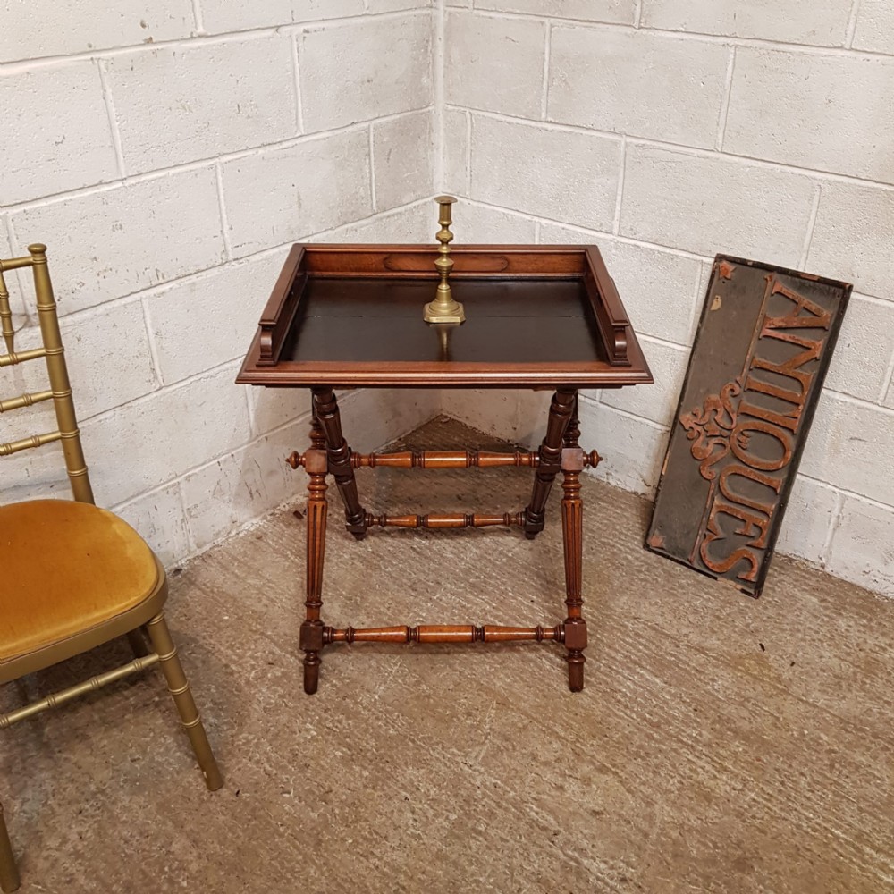 an antique walnut butlers tray on original stand c1890