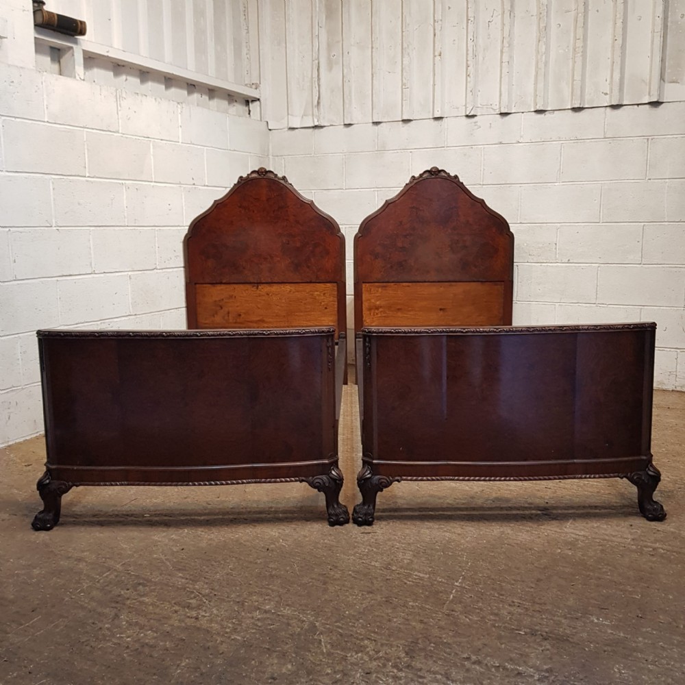 a pair of burr walnut single bed c1920