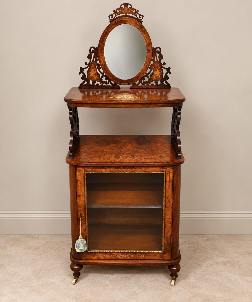 a victorian burr walnut side cabinet c1880
