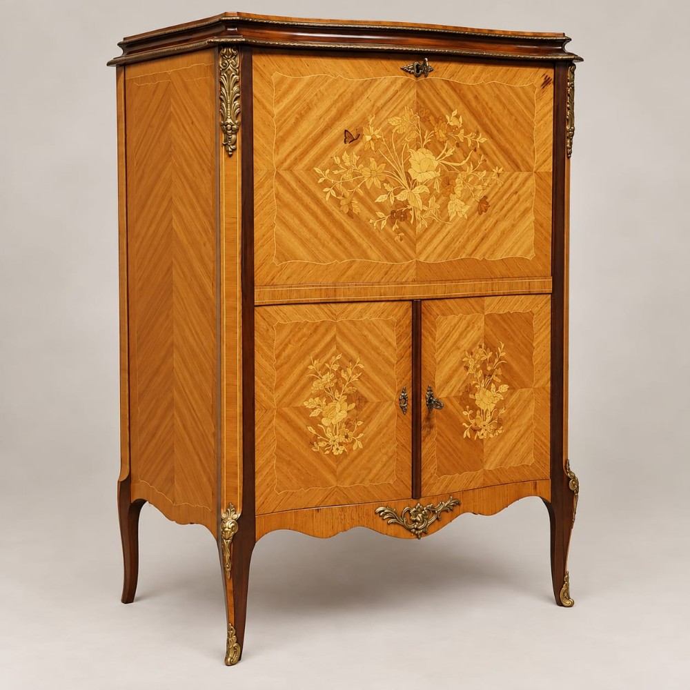a serpentine fronted walnut and mahogany cocktail cabinet c1920