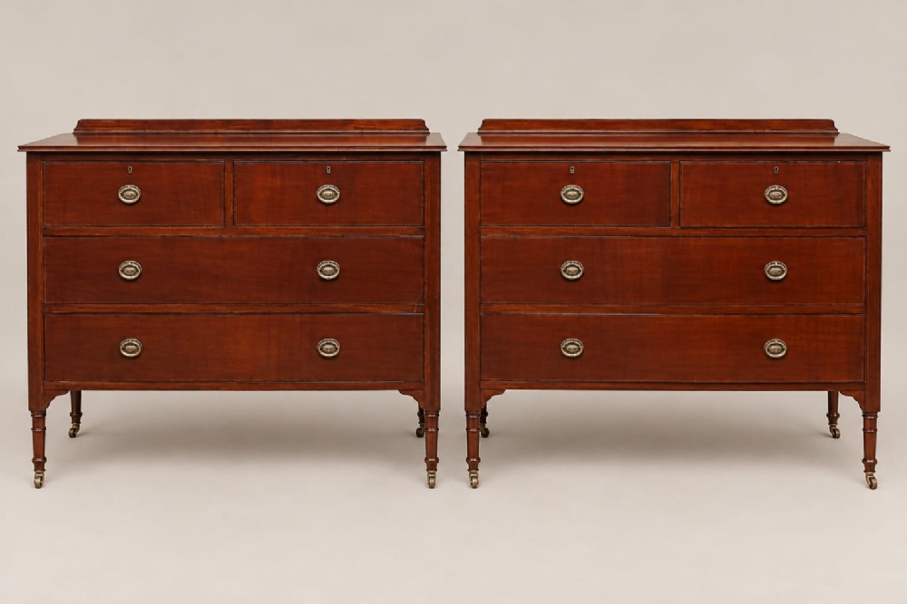 a pair of mahogany bow fronted 3 height chest of drawers c1900