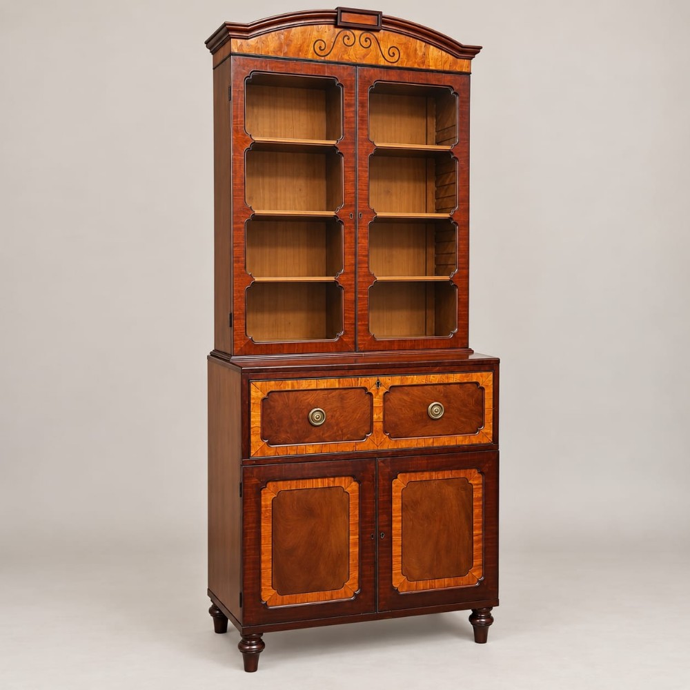 a mahogany and satinwood secretaire bookcase c1800