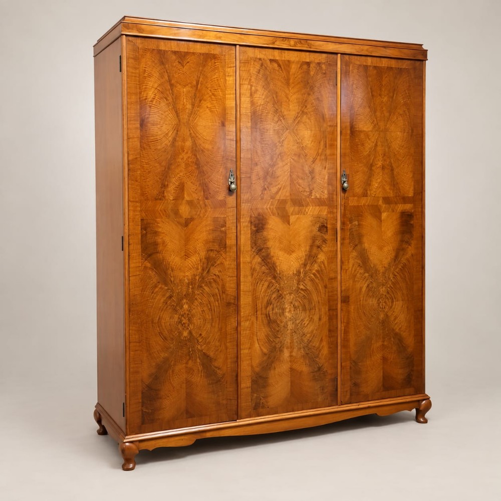 a burr walnut triple wardrobe c1920