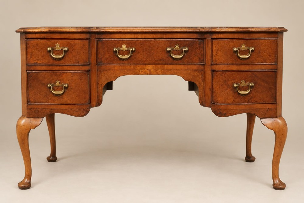 a serpentine fronted burr walnut desk c1920